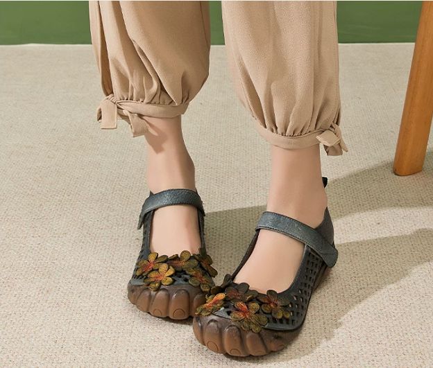 Handmade Leather Flower Shoes for Women