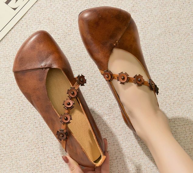 Handmade Leather Flower Shoes for Women