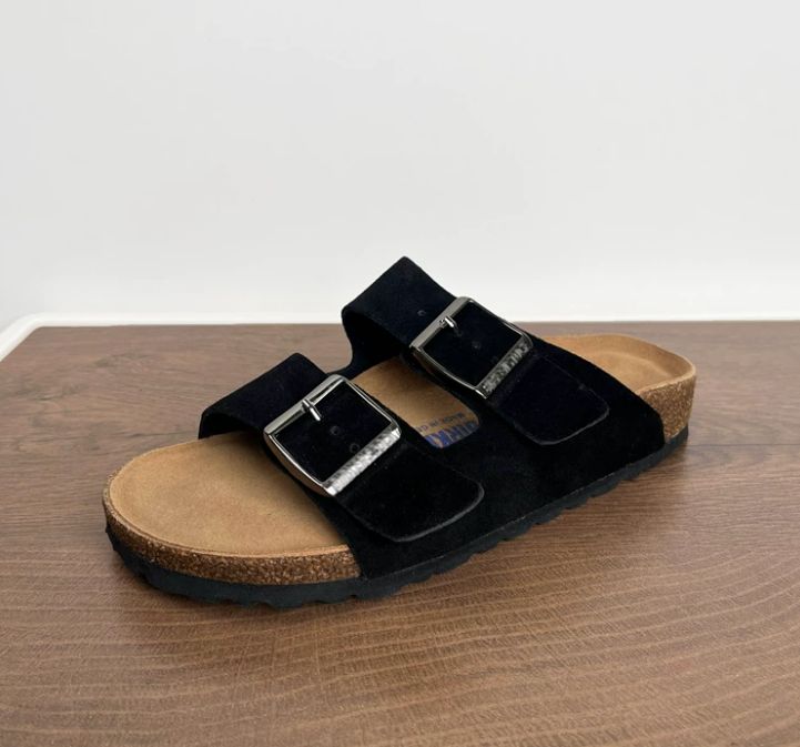 Spring and Summer Leather Bocken Shoes Casual Cowhide Leather Upper Sandals Cork Flat Slippers Women's Bocken Outerwear Shoes