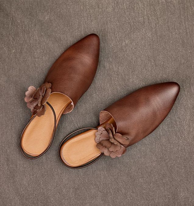 Summer New Style Genuine Leather Casual Pointed-toe Flip-Flops For Women - Comfortable and Versatile, With Flat and Rounded Toe Design