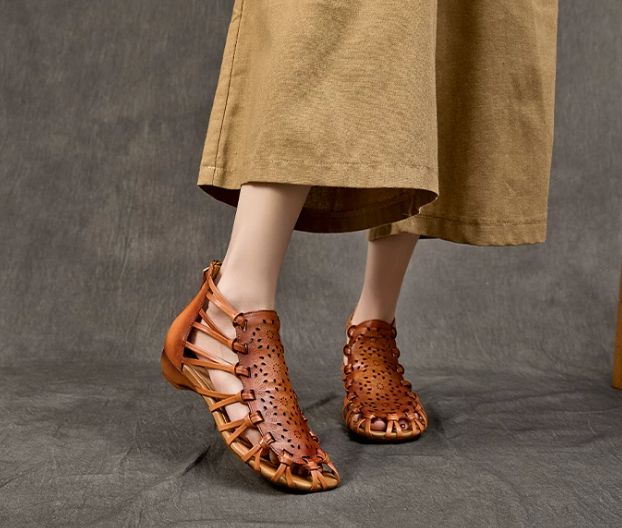 2026 Summer New Style Leather Sandals for Women - Comfortable and Versatile Cowhide Low Heel Shoes