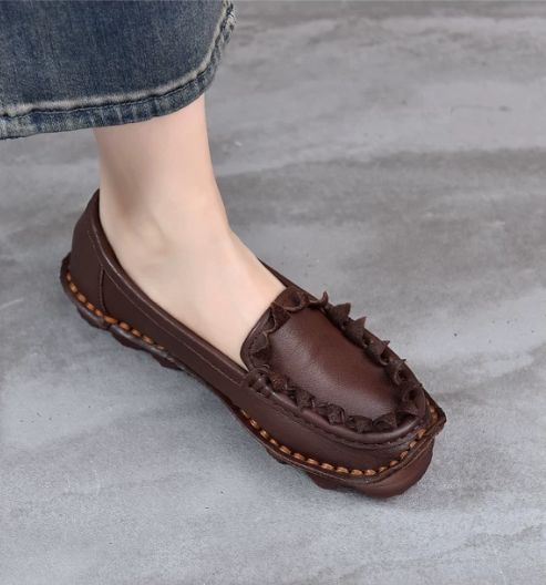 Handmade Vintage Leather Flower Shoes for Women