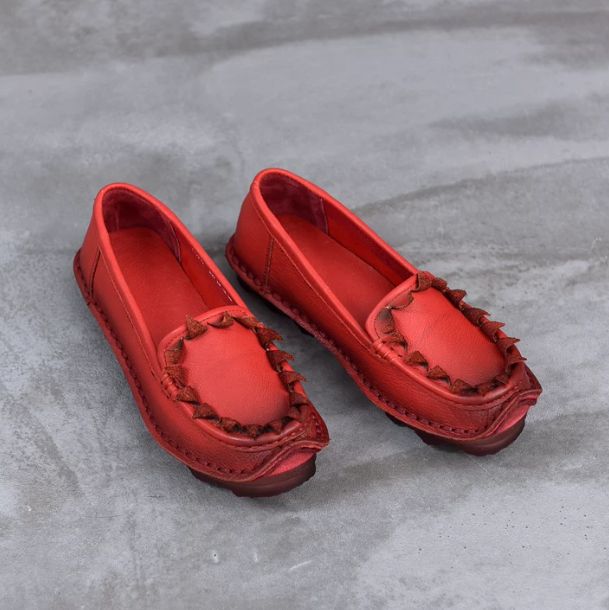 Handmade Vintage Leather Flower Shoes for Women