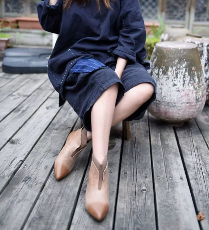 Handmade Flat Boots Knitted and Comfortable Suitable for All Occasions Mom Shoes Made of Genuine Leather Women's Boots