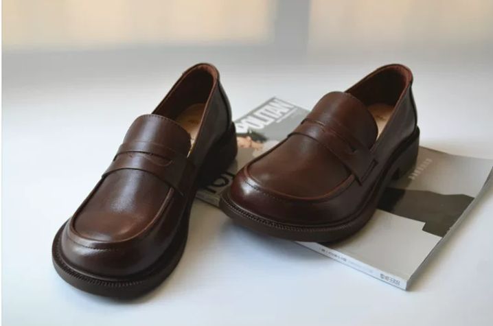 Leather British Style Small Leather Shoes, Top-grade Cowhide Wide-Top shoes, Comfortable Work Shoes