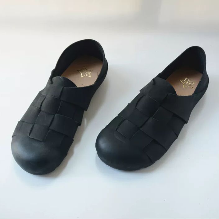 Retro Shoe with Genuine Leather Soft Sole Ankle Strap Woven Style Retro Charm