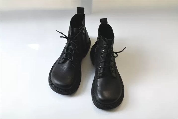Handmade Leather Shoes for Women Retro Artistic Soft Martin Boots - Genuine Leather - Vintage Colorful Artistic Loose Big-Footed Fat-Toed Short Boots