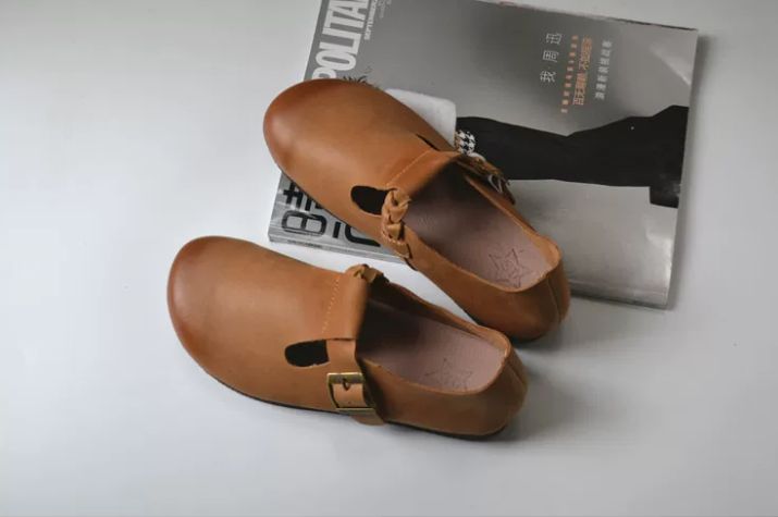 Casual Shoes, Genuine Leather, Flat Sole, Soft Top-Grain Cowhide, Wedge-Shaped Shoes, Women's Daily Versatile,Retro Style