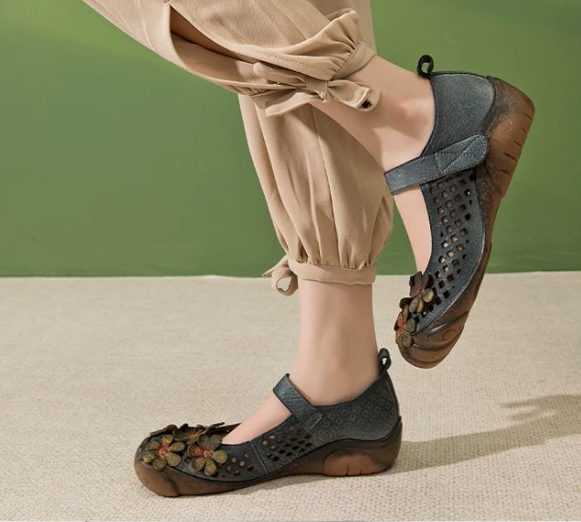 Handmade Leather Flower Shoes for Women