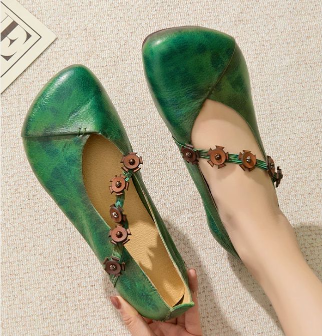 Handmade Leather Flower Shoes for Women