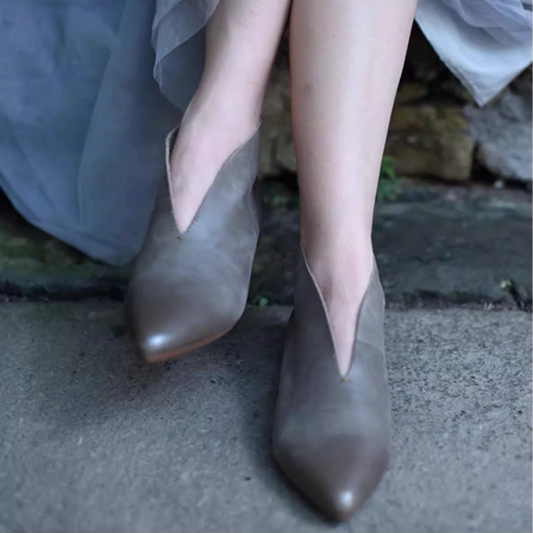 Casual Leather Pointed-toe Nude Boots for Women, Low Heel with Soft Sole Soft leather Women's Shoes