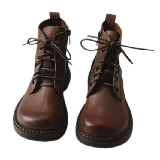 Handmade Leather Shoes for Women Retro Artistic Soft Martin Boots - Genuine Leather - Vintage Colorful Artistic Loose Big-Footed Fat-Toed Short Boots