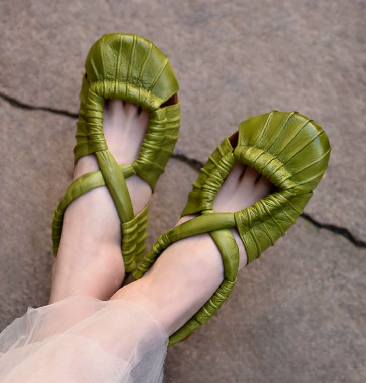 Handmade Vintage Leather Flat Sandals for Women