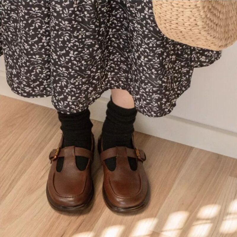 Mary Jane shoes Retro College-Style Leather Shoes - Soft Brown Ankle Boots