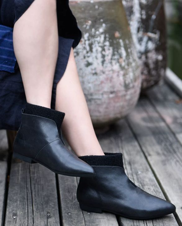 Handmade Flat Boots Knitted and Comfortable Suitable for All Occasions Mom Shoes Made of Genuine Leather Women's Boots