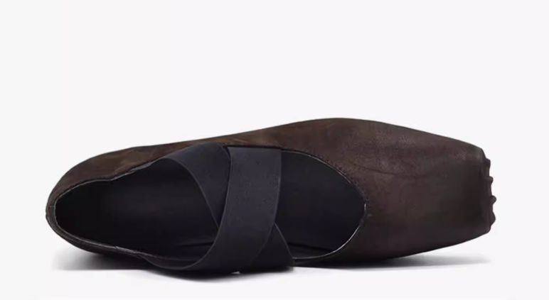 Retro Artistic Ballet Shoes - Leather Square-Toe Single Shoes with Slender Opening and Flat Bottom