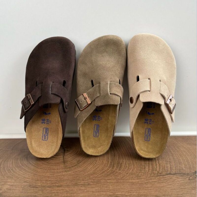 BURKIN shoes Retro Cork-covered Head-Trimmed Slip-on Shoes Women's and Men's Matching Outerwear Style Slip-on Shoes One-Piece Footwear