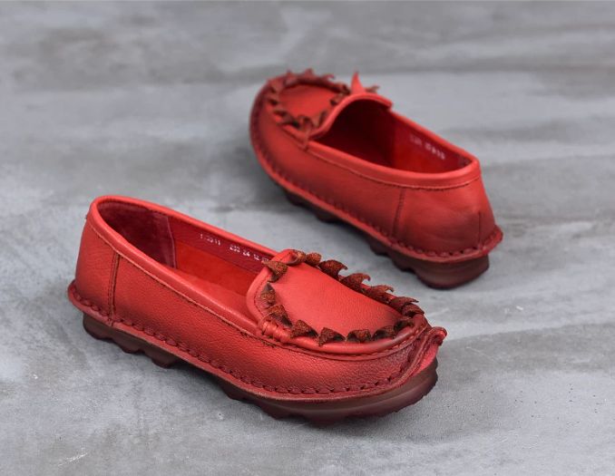Handmade Vintage Leather Flower Shoes for Women
