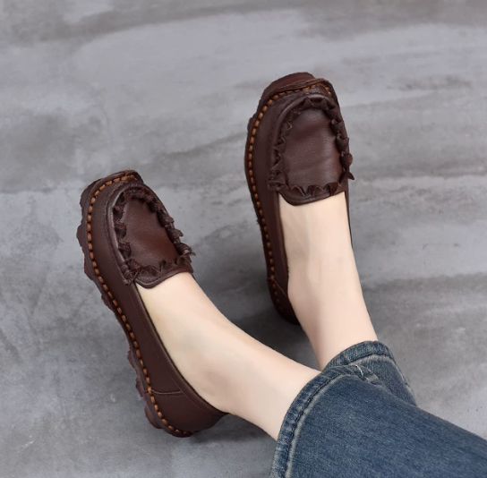 Handmade Vintage Leather Flower Shoes for Women