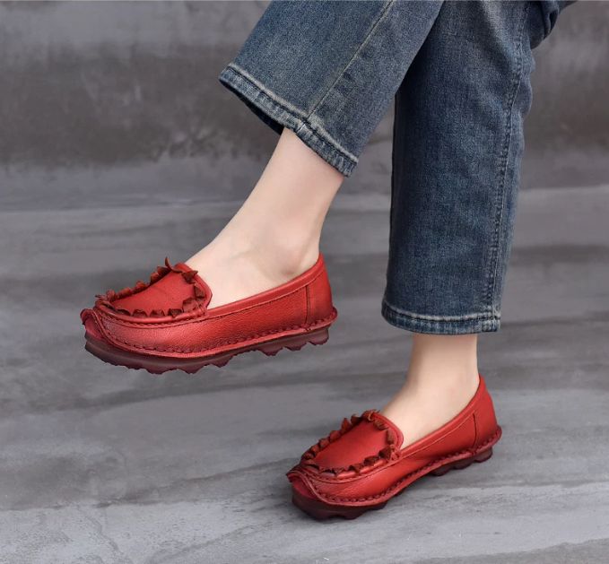 Handmade Vintage Leather Flower Shoes for Women