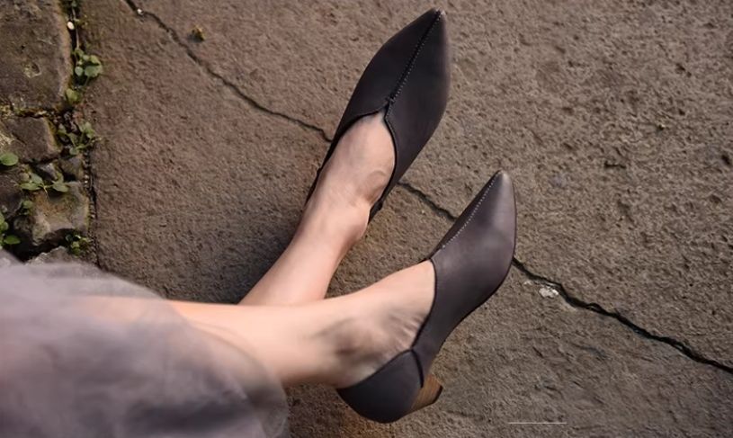 Handmade Women's shoes Mid-Heeled Pointed-toe Single Shoes New Style European Retro Genuine Leather Suitable for All Seasons