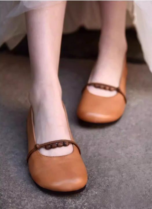 Mary Jane Women's Shoes 2026 New Style Flat Sandals, Slender Toe, Beaded Round Toe Shoes