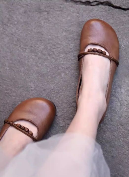 Mary Jane Women's Shoes 2026 New Style Flat Sandals, Slender Toe, Beaded Round Toe Shoes