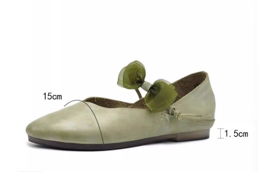 Bows Leather Flat Shoes by Mary Jane New Style