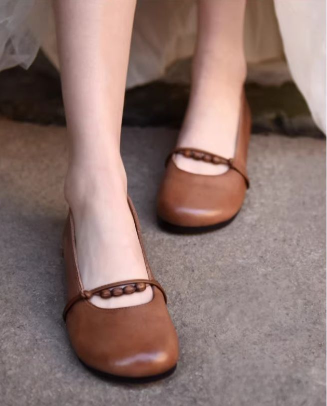 Mary Jane Women's Shoes 2026 New Style Flat Sandals, Slender Toe, Beaded Round Toe Shoes