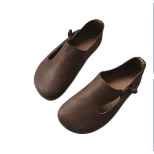 Handmade Leather Soft Flat Shoes For Women Retro Design With a Large Round Toe