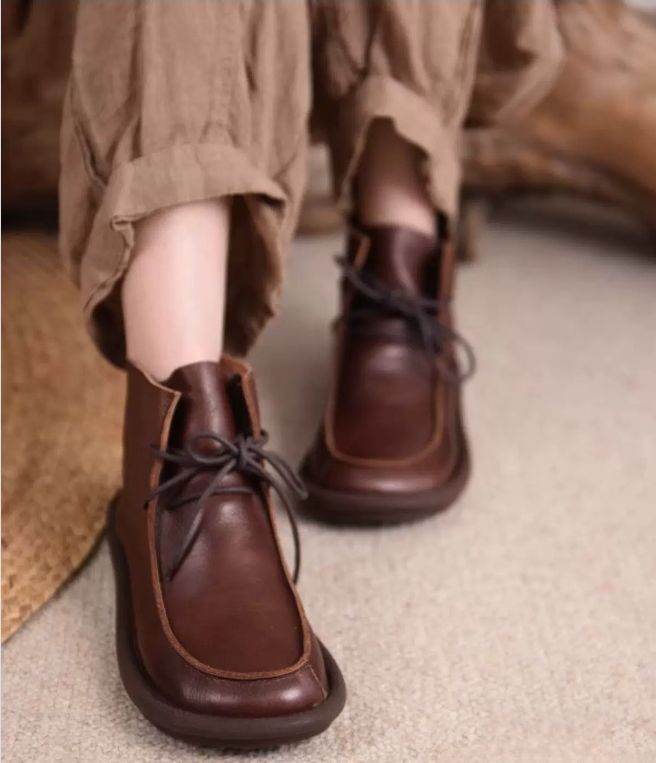 Original British-Style Platform Martin Boots for Women Made of Genuine Leather Flat Shoes