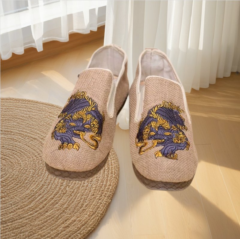 Spring and Summer Cotton and Linen Embroidered Breathable Canvas Shoes, Linen Casual Shoes Men's Shoes