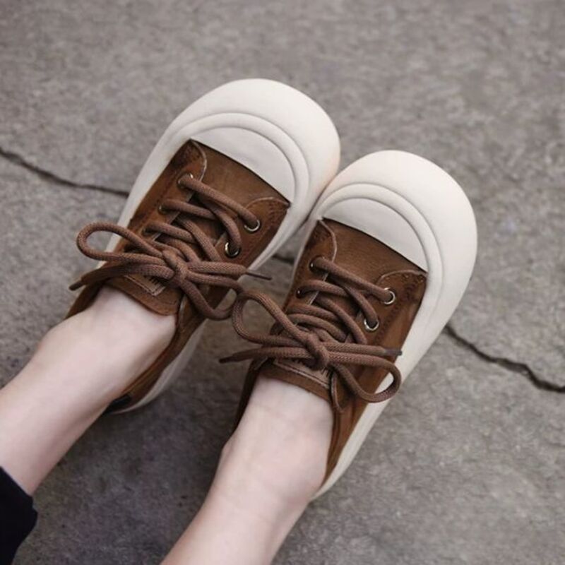 Vintage Thick-Soled Shoes Made of Genuine Leather With Big Heads and Cute Appearance Suitable For Casual Wear