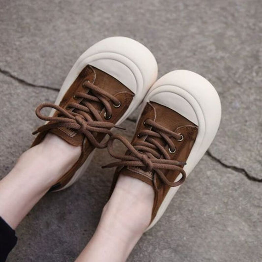 Vintage Thick-Soled Shoes Made of Genuine Leather With Big Heads and Cute Appearance Suitable For Casual Wear