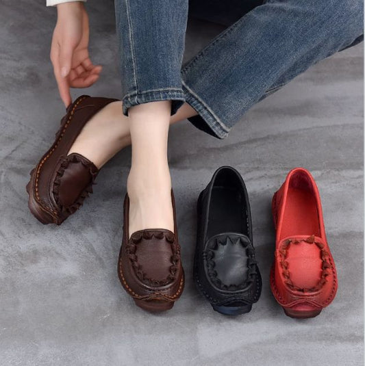 Handmade Vintage Leather Flower Shoes for Women