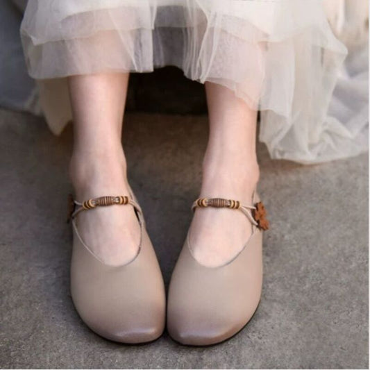 Retro Girl-Style Flowered Single Shoes Mary Jane Shoes Shallow Toe Flat Bottom Soft Sole