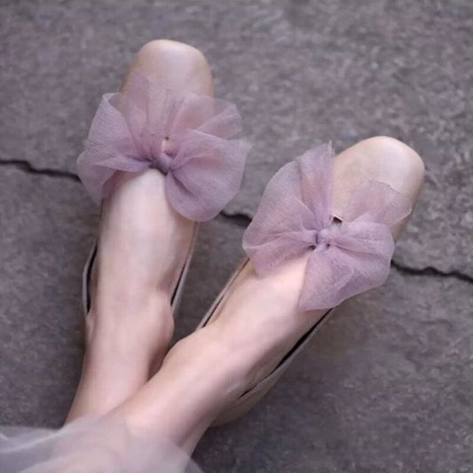 Lace-up Flat Shoes Low-cut Square Bow Tie Single Shoes for Women