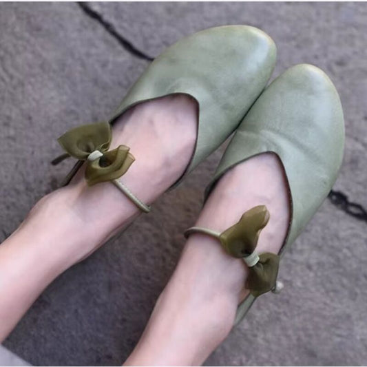 Bows Leather Flat Shoes by Mary Jane New Style