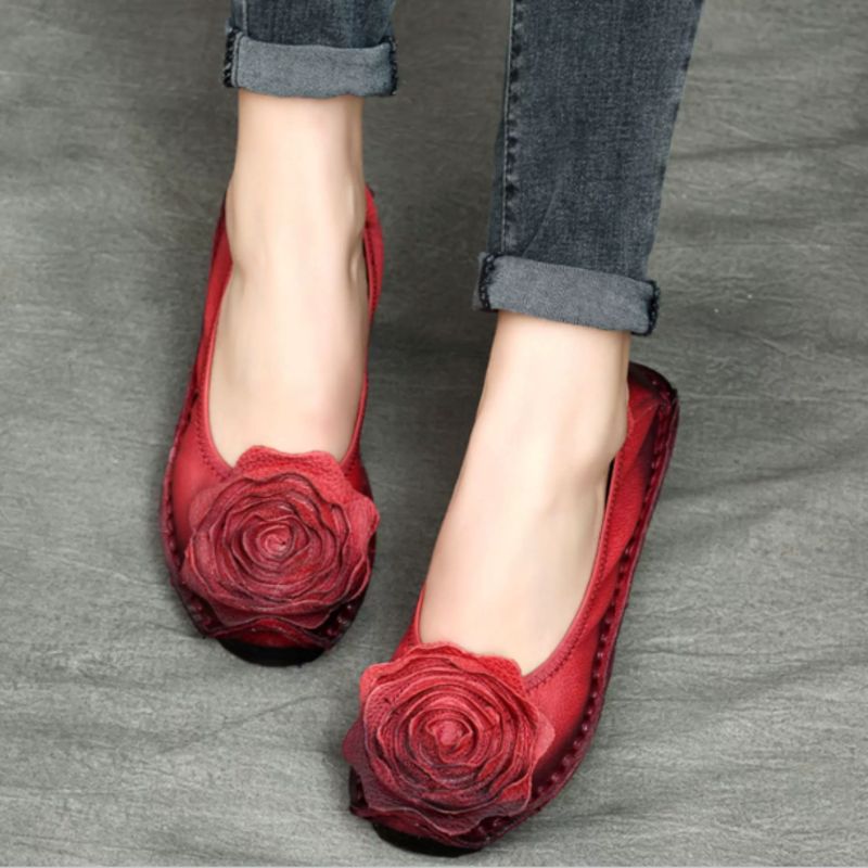 Handmade Vintage Leather Flower Shoes for Women