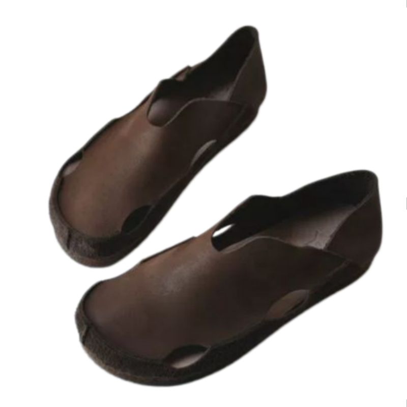 Handmade Leather Flat Shoes Retro Hollowed-Out Casual Leather Shoes