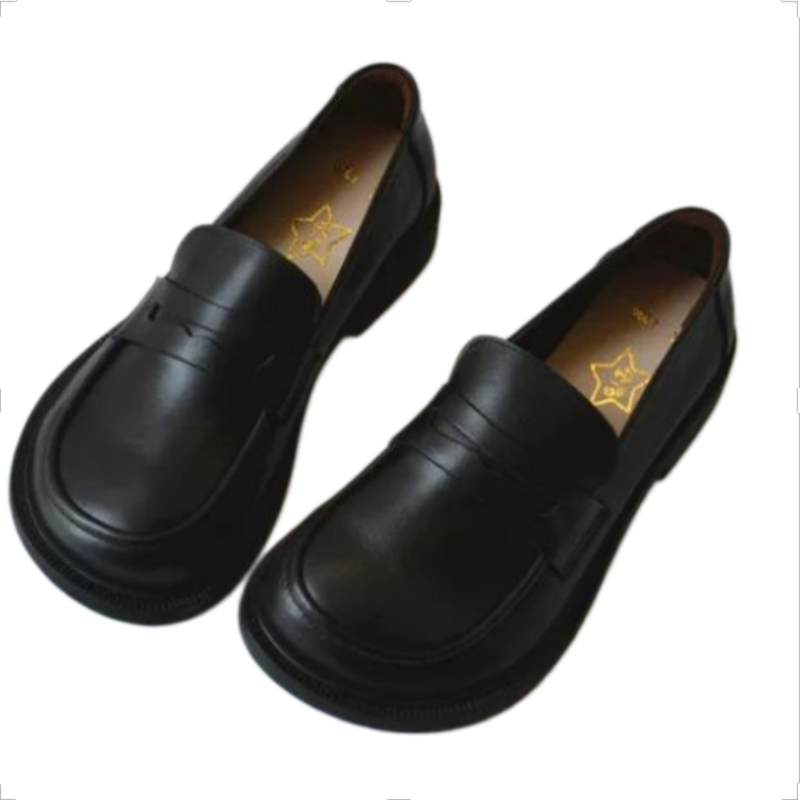 Leather British Style Small Leather Shoes, Top-grade Cowhide Wide-Top shoes, Comfortable Work Shoes