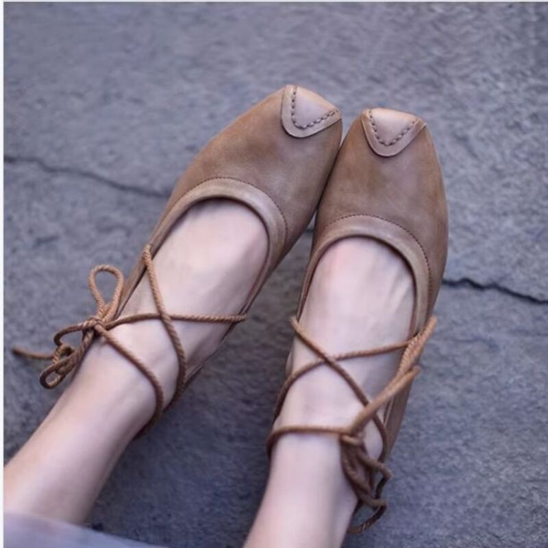 Flat Shoes For Women DIY Braided Leather Low Heel Casual Soft-Topped