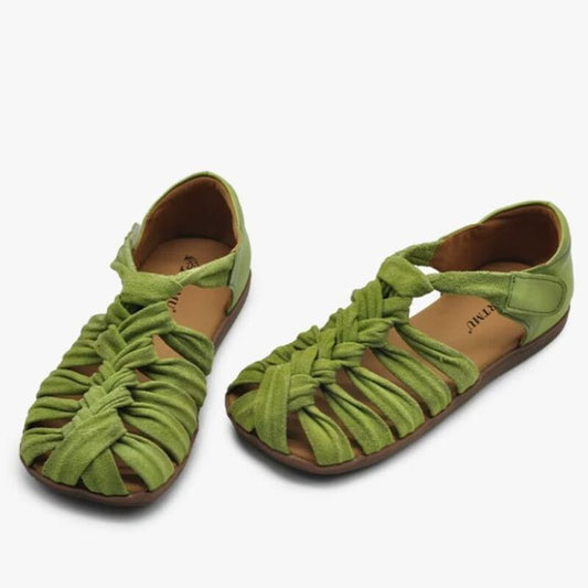 Retro Headband Sandals for Women, Genuine Leather Woven Roman-style Flat Shoes