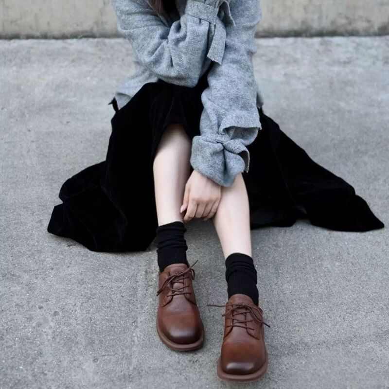 Leather Women's British Flat Shoes Suitable For Two Pairs of Casual shoes Comfortable and Versatile Loafers New Style