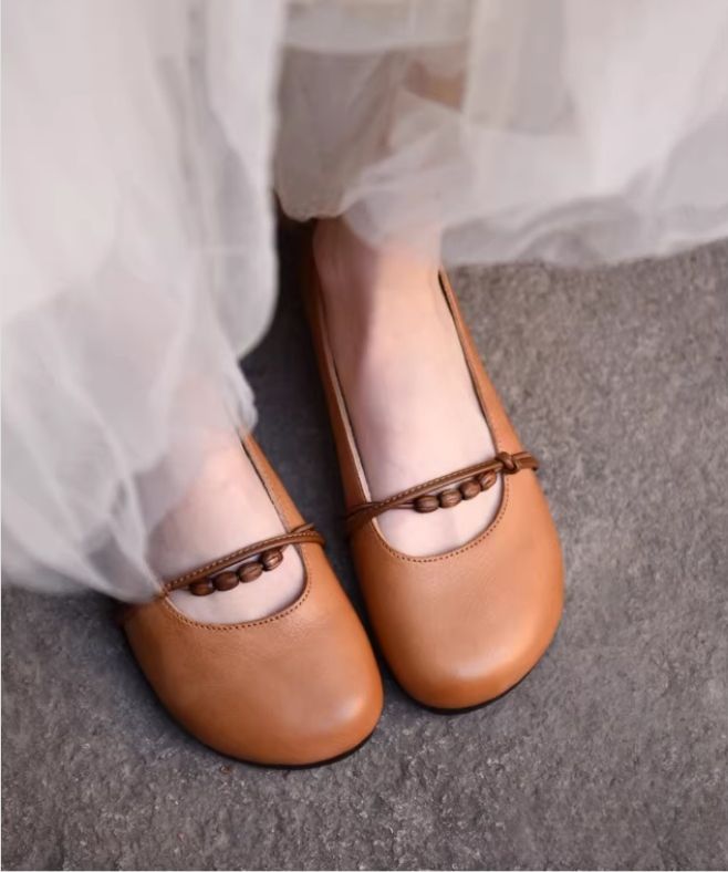 Mary Jane Women's Shoes 2026 New Style Flat Sandals, Slender Toe, Beaded Round Toe Shoes