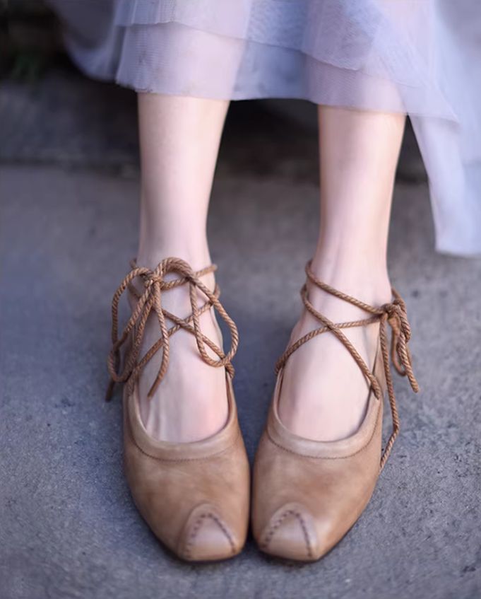 Flat Shoes For Women DIY Braided Leather Low Heel Casual Soft-Topped