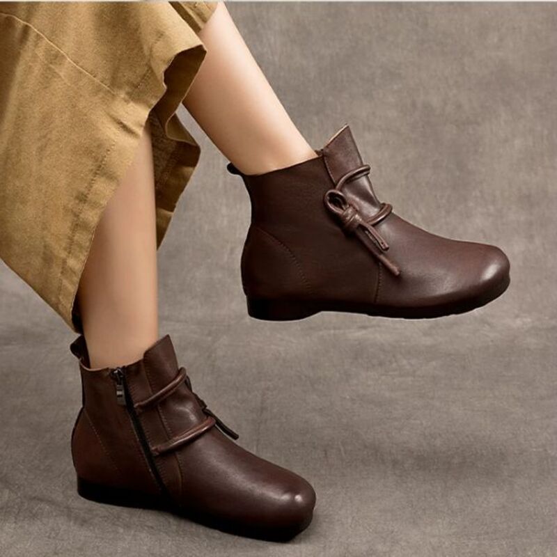 Leather Boots for Women Handmade Retro Shoes Brown