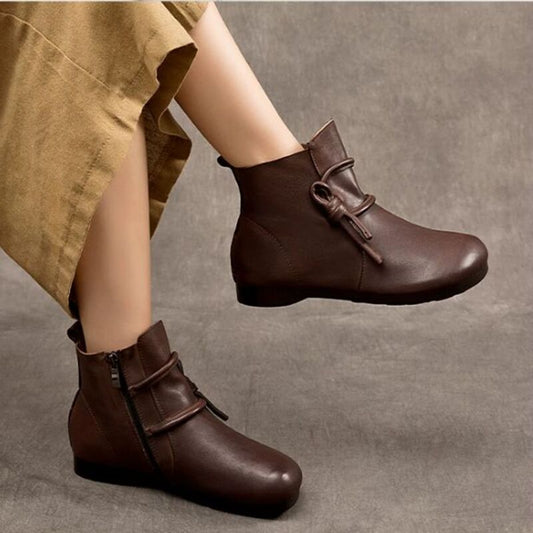 Leather Boots for Women Handmade Retro Shoes Brown