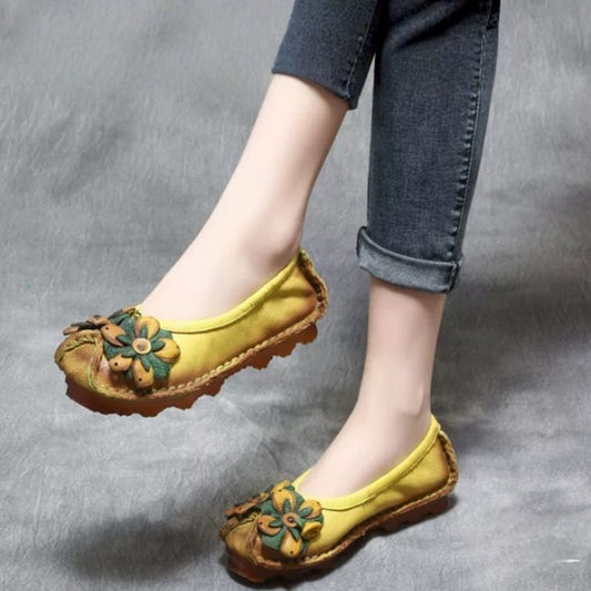 Handmade Vintage Leather Flower Shoes for Women