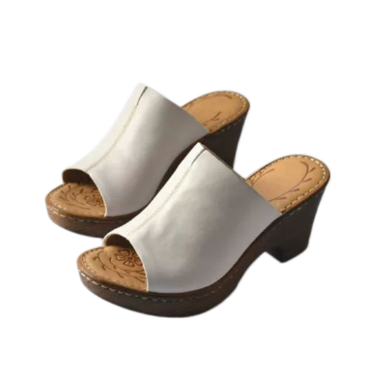 Leather High-Heeled Sandals with Pointed Toes Casual and Retro Style Made of Genuine Leather